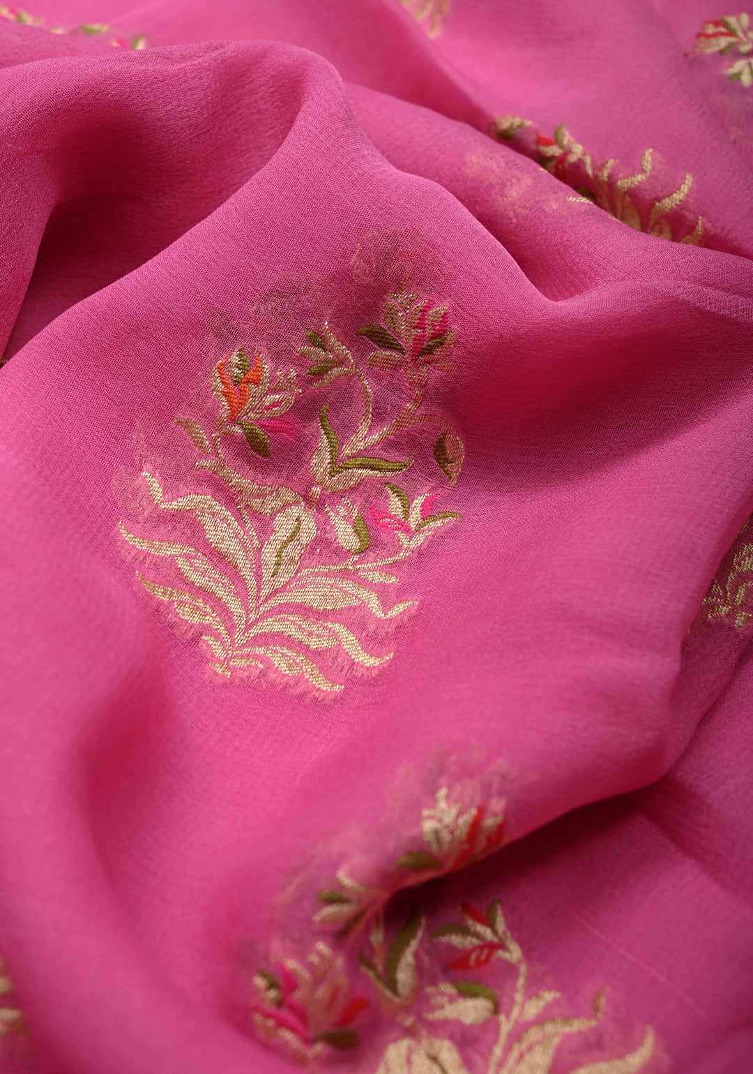 Thistle Banarasi georgette silk saree with Persian design Meenakari floral Butta with Ornate Border | SILK MARK CERTIFIED