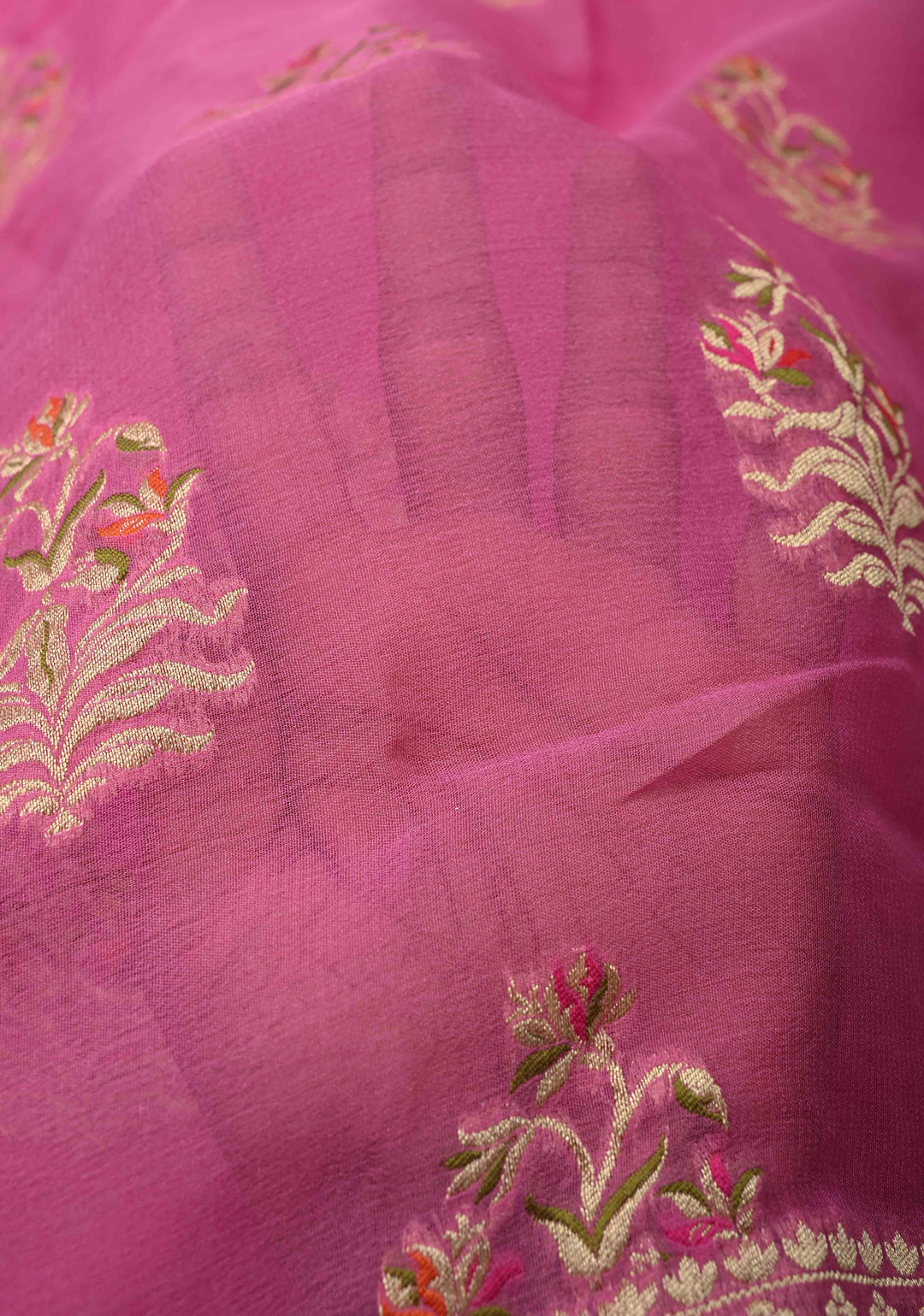 Thistle Banarasi georgette silk saree with Persian design Meenakari floral Butta with Ornate Border | SILK MARK CERTIFIED