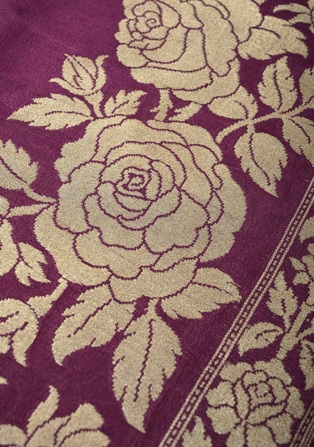 Purple Floral Design on Banarasi  Tussar Georgette Saree with Zari Buttas and Zari Border | SILK MARK CERTIFIED