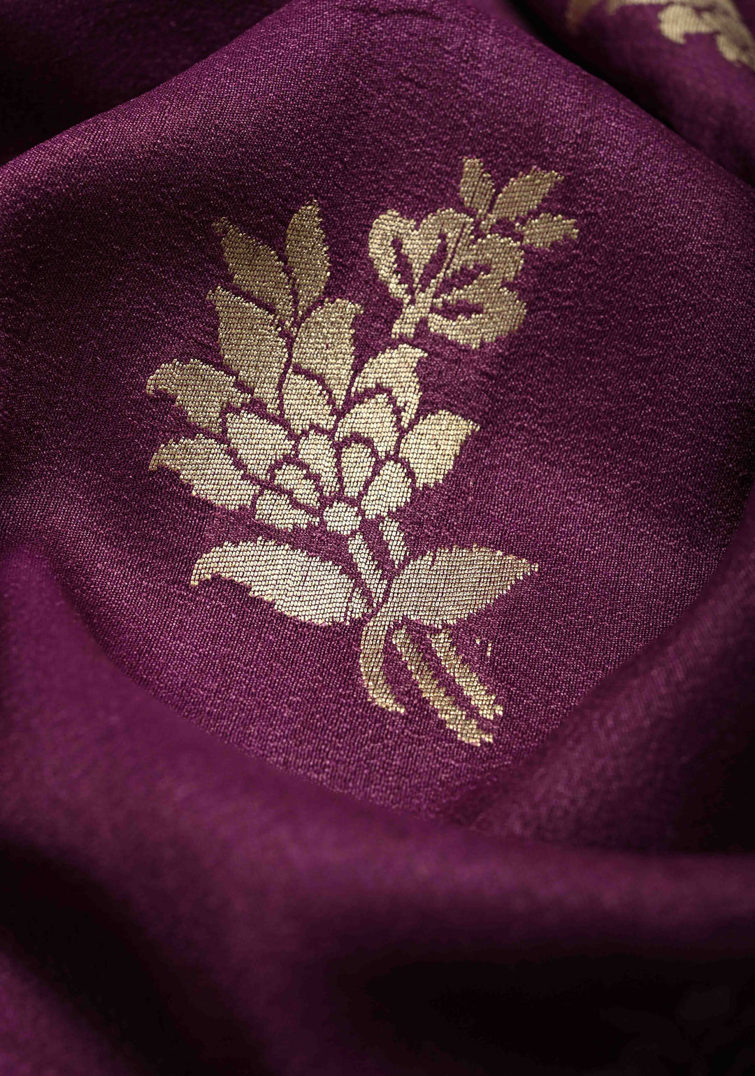 Purple Floral Design on Banarasi  Tussar Georgette Saree with Zari Buttas and Zari Border | SILK MARK CERTIFIED