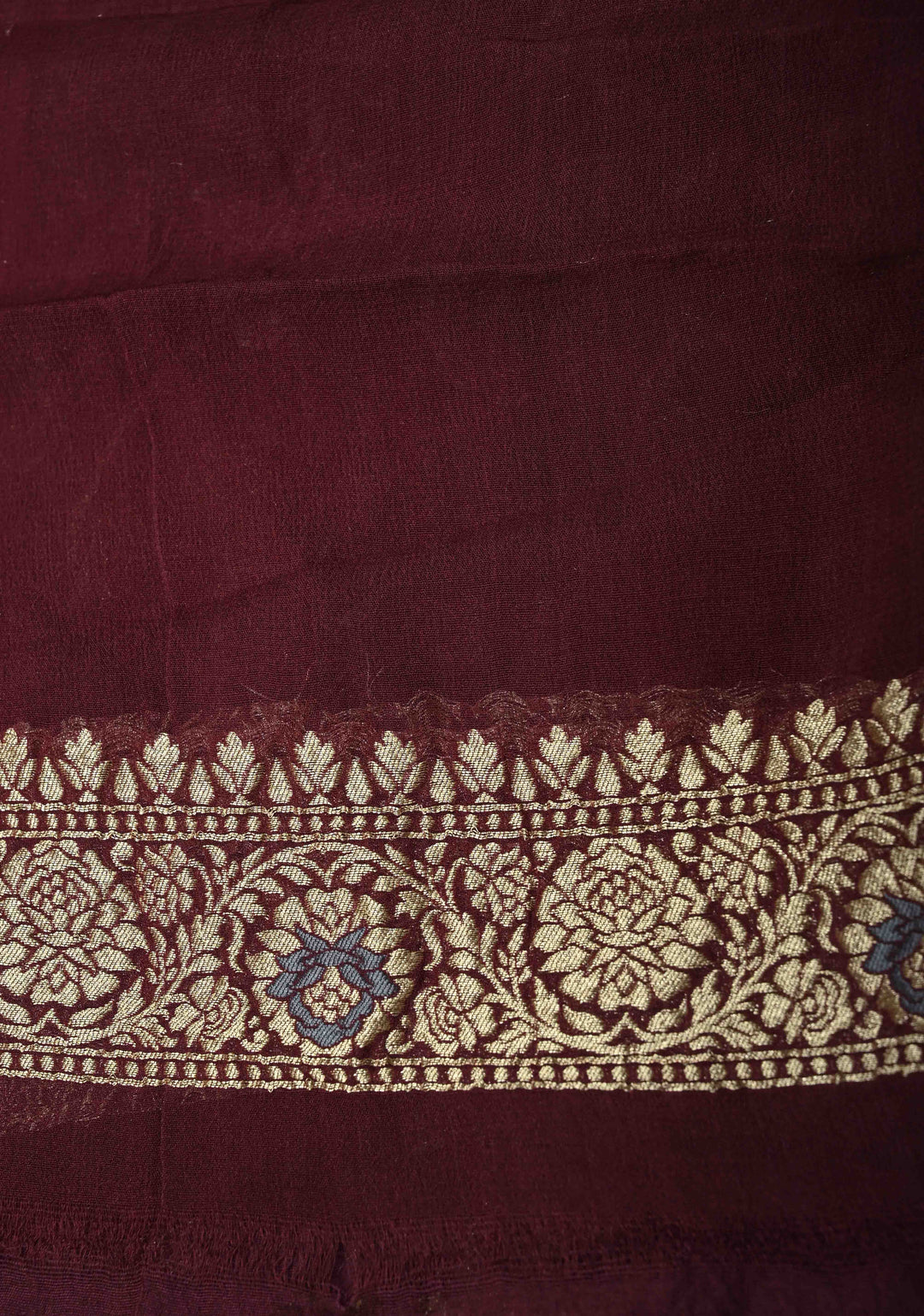 Authentic Aubergine Meenakari Detailing on Banarasi Silk Georgette Saree with Floral Jaal and Zari Border | SILK MARK CERTIFIED