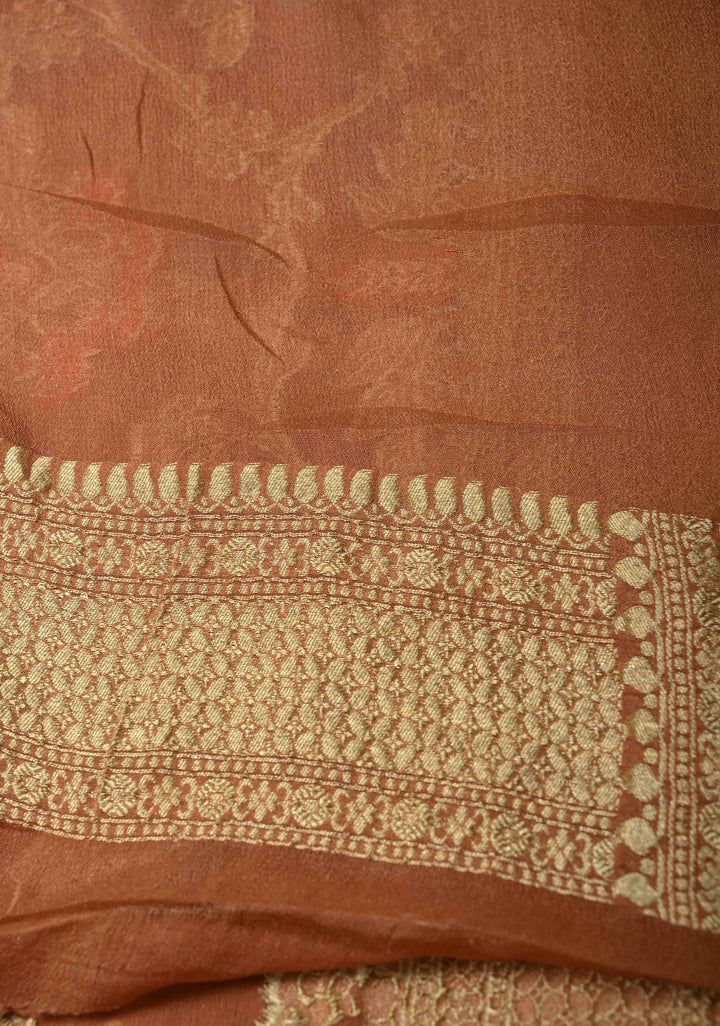 Authentic Sandstone Banarasi Silk Georgette Saree with Meenakari Trellis Floral Jaal and Zari Border | SILK MARK CERTIFIED