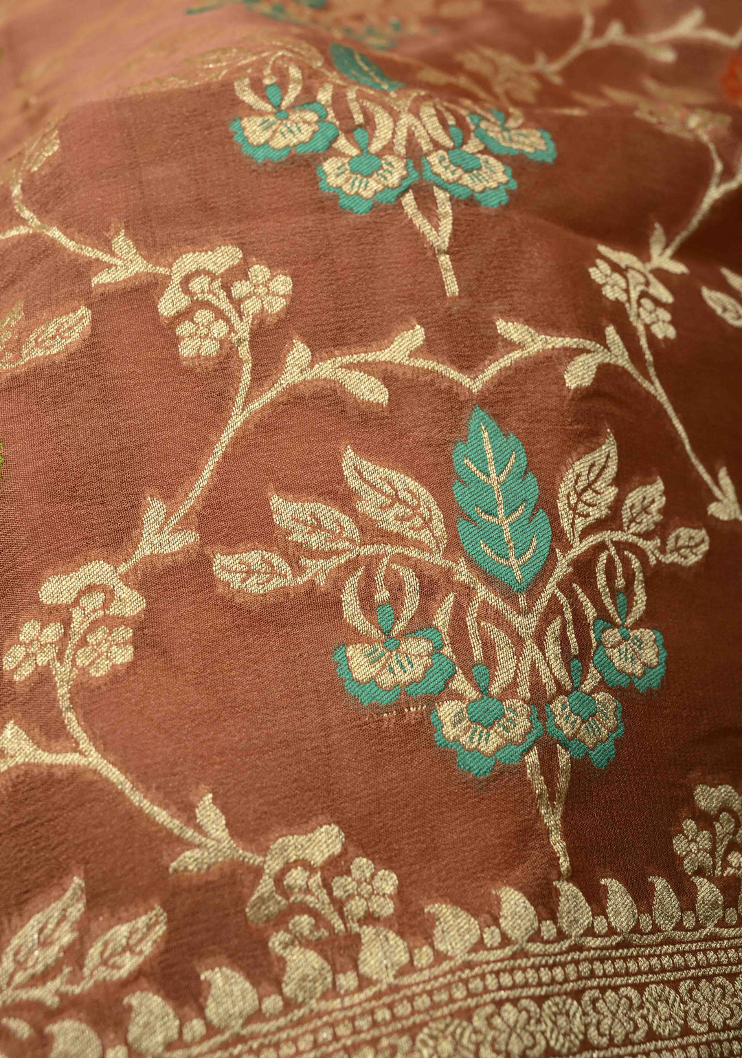 Authentic Sandstone Banarasi Silk Georgette Saree with Meenakari Trellis Floral Jaal and Zari Border | SILK MARK CERTIFIED