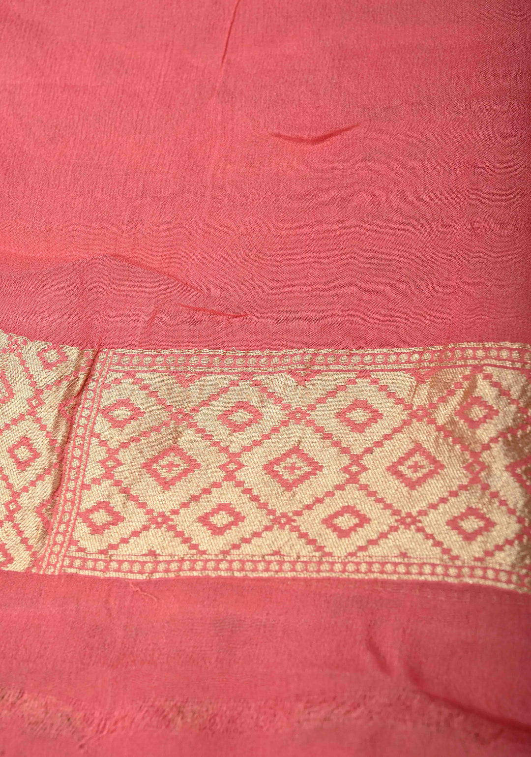 Authentic Dusty Rose Banarasi Silk Georgette Saree with Ikkat Patola Meenakari Jaal and Paithani Style Pallu | SILK MARK CERTIFIED