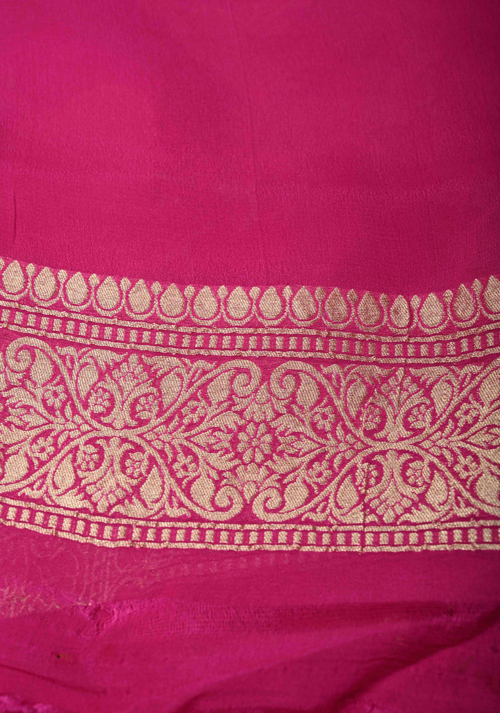 Magenta Banarasi georgette silk saree with water Zari Floral jaal with zari border | SILK MARK CERTIFIED
