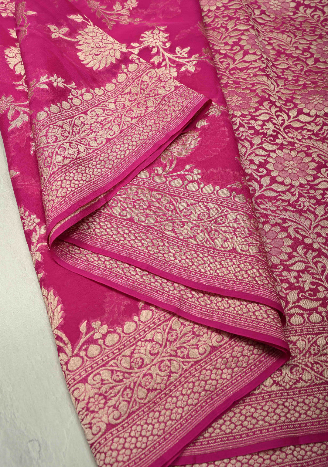 Magenta Banarasi georgette silk saree with water Zari Floral jaal with zari border | SILK MARK CERTIFIED