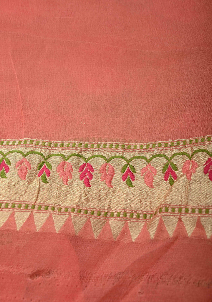 Gray  Banarasi Silk Georgette Saree with Meenakari Floral Jaal and Zari Border | SILK MARK CERTIFIED