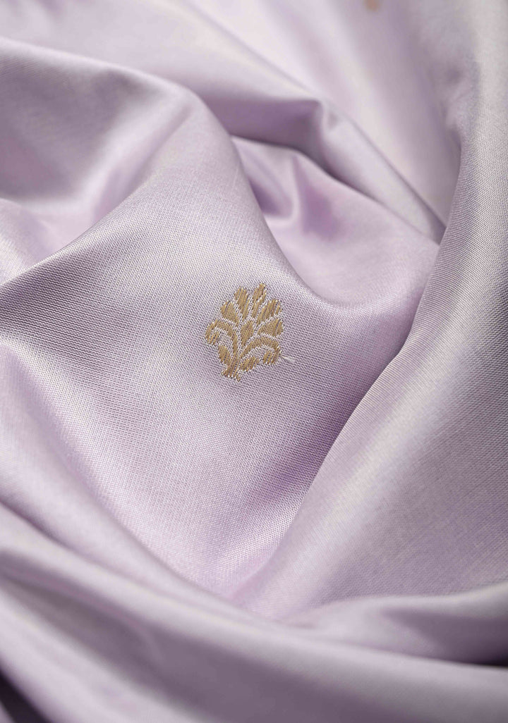 Kadhuwa Meenakari Skirt Border Banarasi Pure Katan Silk Saree in Smokey Lavender with Sona Rupa Chunri Buttis and Zari Border| SILK MARK CERTIFIED