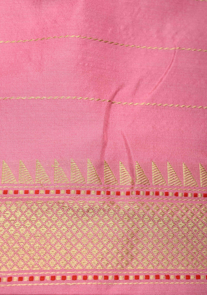 Carnation Pink Pure Banarasi Silk Saree with Floral Gold-Silver Zari  Buttas and Paithani Style Tissue Meenakari  Floral Border| SILK MARK CERTIFIED