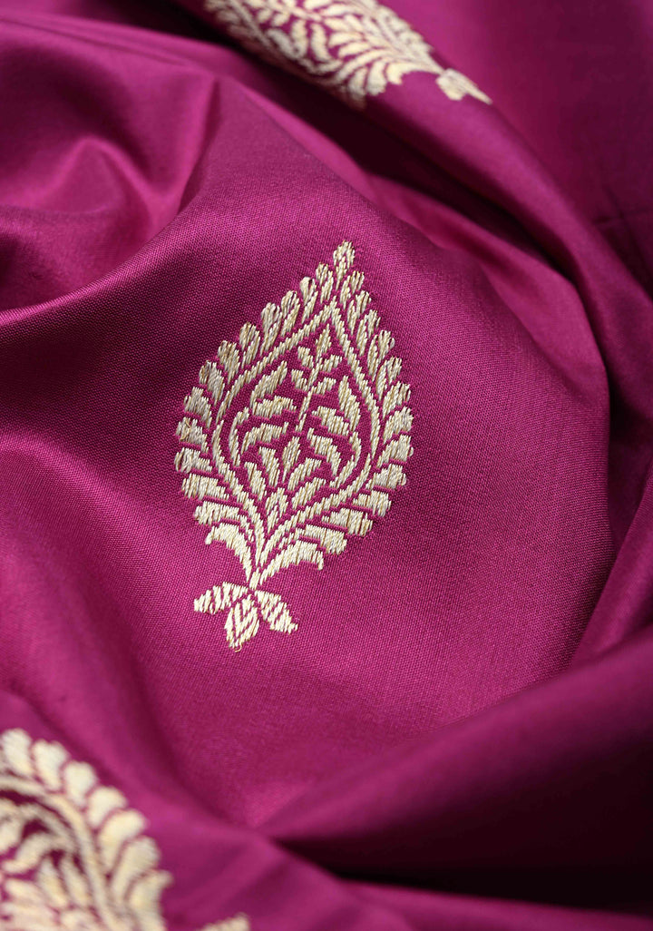 Deep Plum Banarasi Pure Katan Silk Saree with Sona Rupa Buttas and Meenakari Skirt Zari Border | SILK MARK CERTIFIED