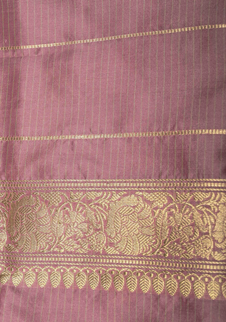 Dusty Brown Pure Banarasi Silk Saree with Floral Meenakari  Buttas and Ornate Zari Border | SILK MARK CERTIFIED