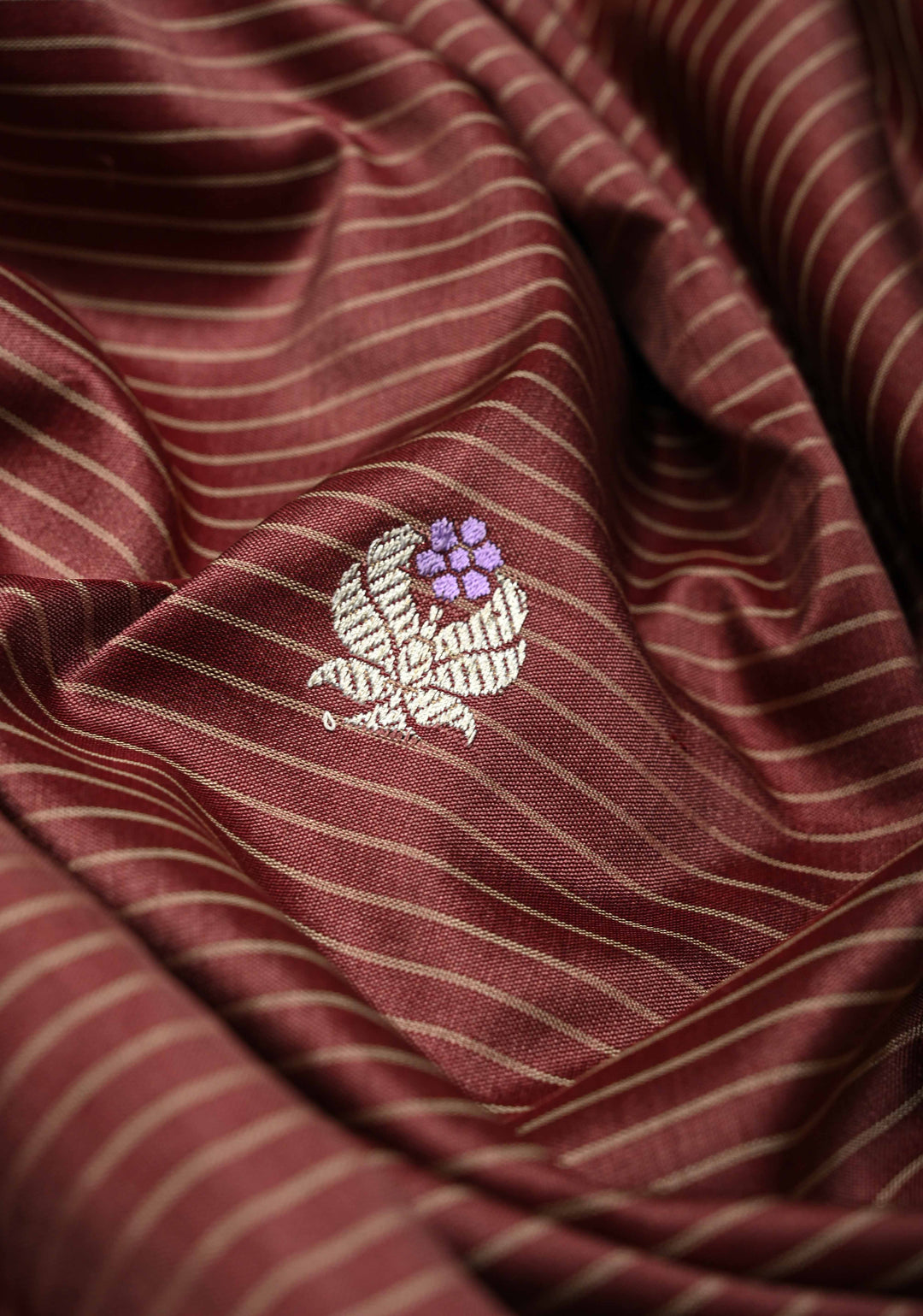 Dusty Brown Pure Banarasi Silk Saree with Floral Meenakari  Buttas and Ornate Zari Border | SILK MARK CERTIFIED
