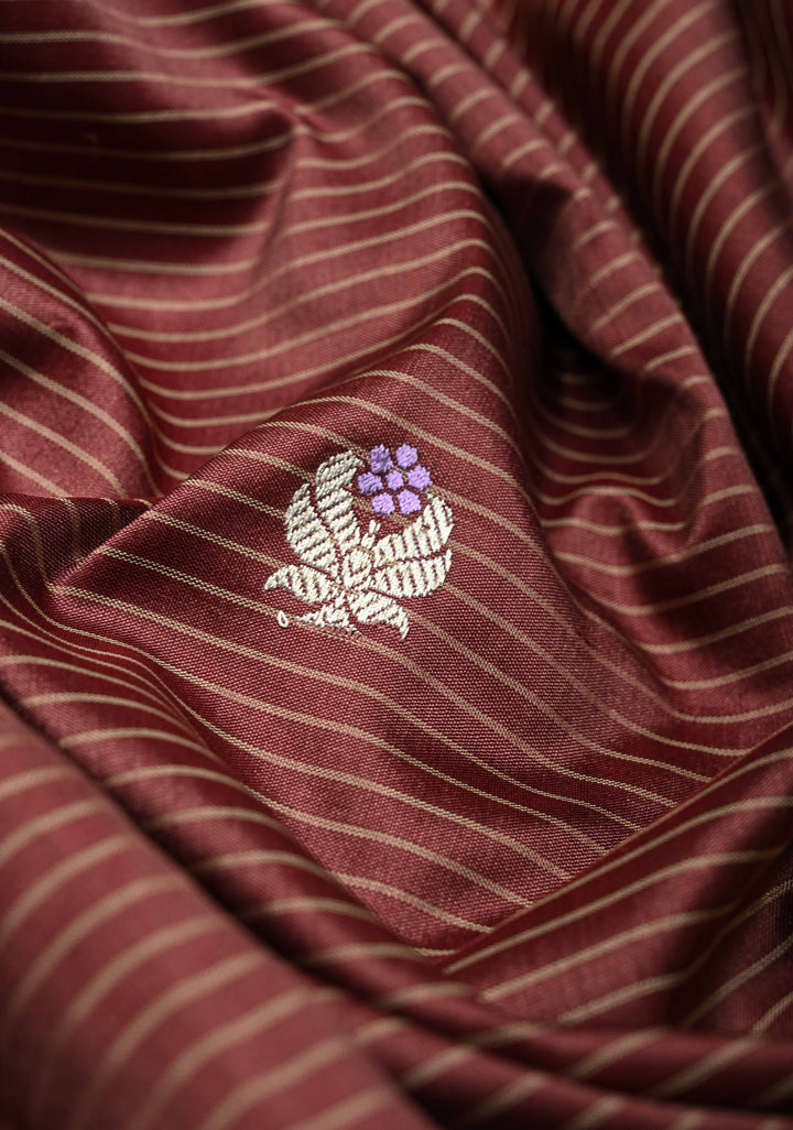 Dusty Brown Pure Banarasi Silk Saree with Floral Meenakari  Buttas and Ornate Zari Border | SILK MARK CERTIFIED