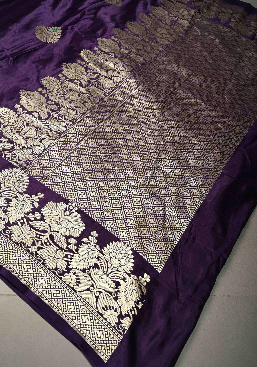 Grape Purple Pure Banarasi Mashru Silk Saree with Meenakari Floral Butta and Ornate Zari Border | SILK MARK CERTIFIED
