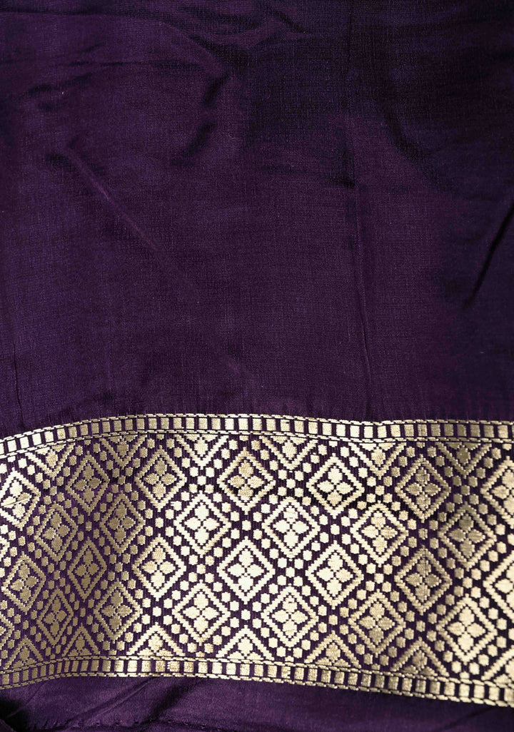 Grape Purple Pure Banarasi Mashru Silk Saree with Meenakari Floral Butta and Ornate Zari Border | SILK MARK CERTIFIED