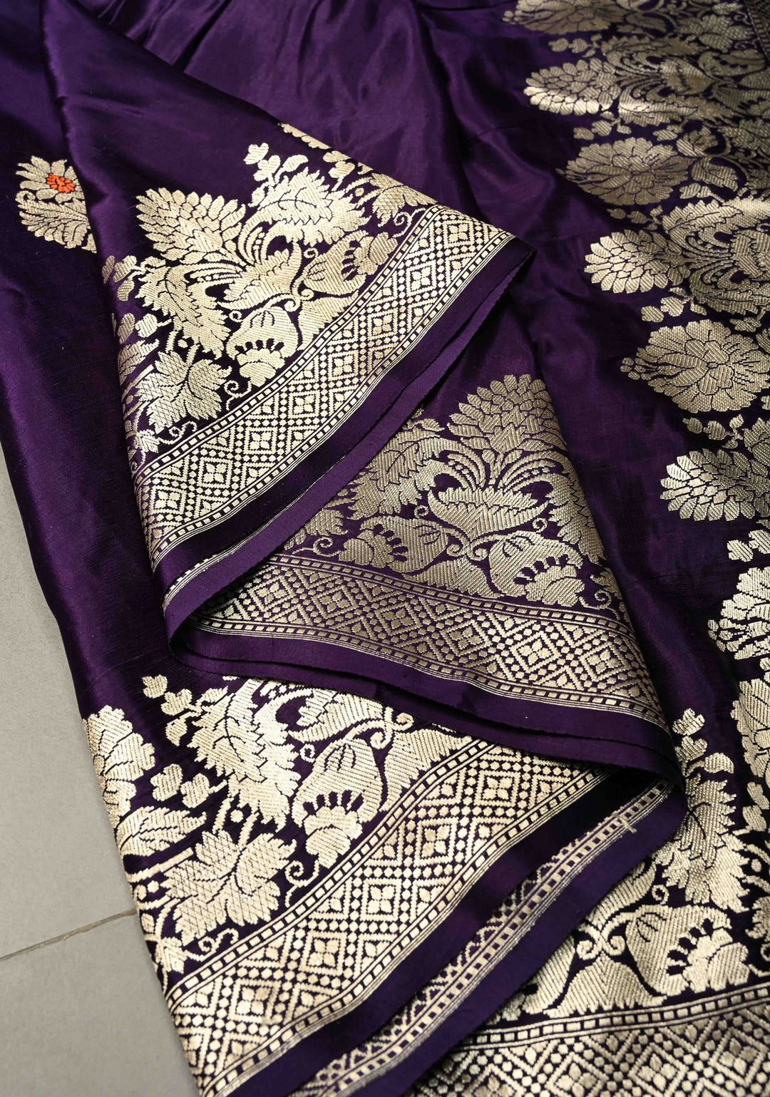Grape Purple Pure Banarasi Mashru Silk Saree with Meenakari Floral Butta and Ornate Zari Border | SILK MARK CERTIFIED