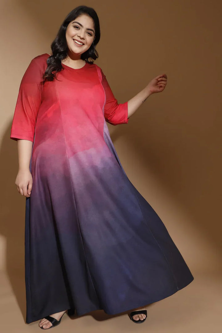 Crimson Midnight Ombre Dress in Polyester Spandex Fabric for Women | Made to Order