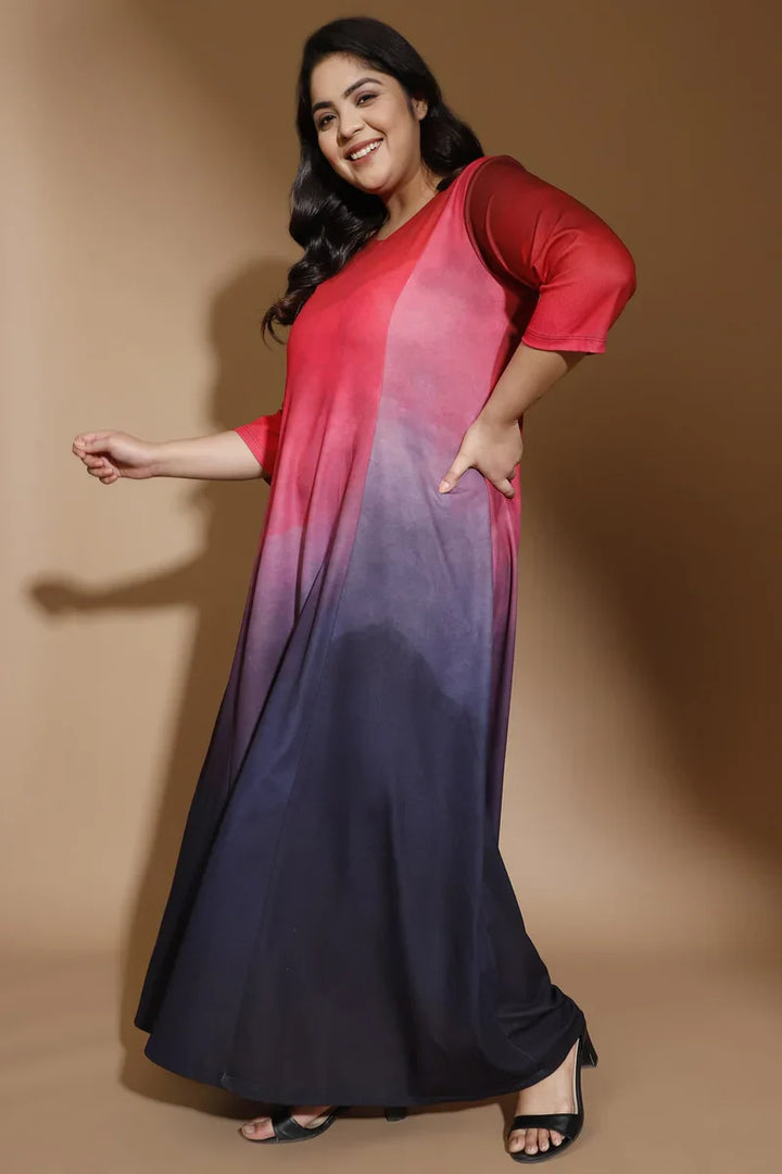 Crimson Midnight Ombre Dress in Polyester Spandex Fabric for Women | Made to Order