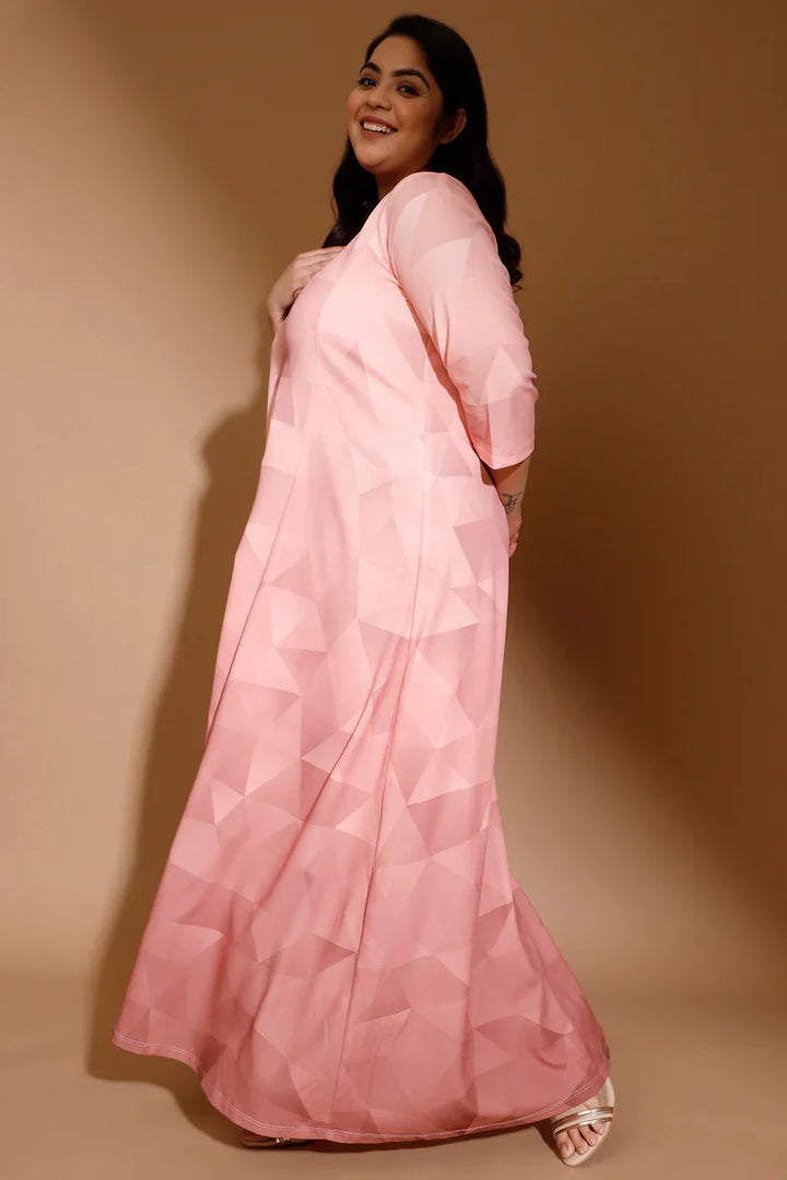 Salmon Prism Printed Maxi Dress in Polyester Spandex Fabric for Women | Made to Order