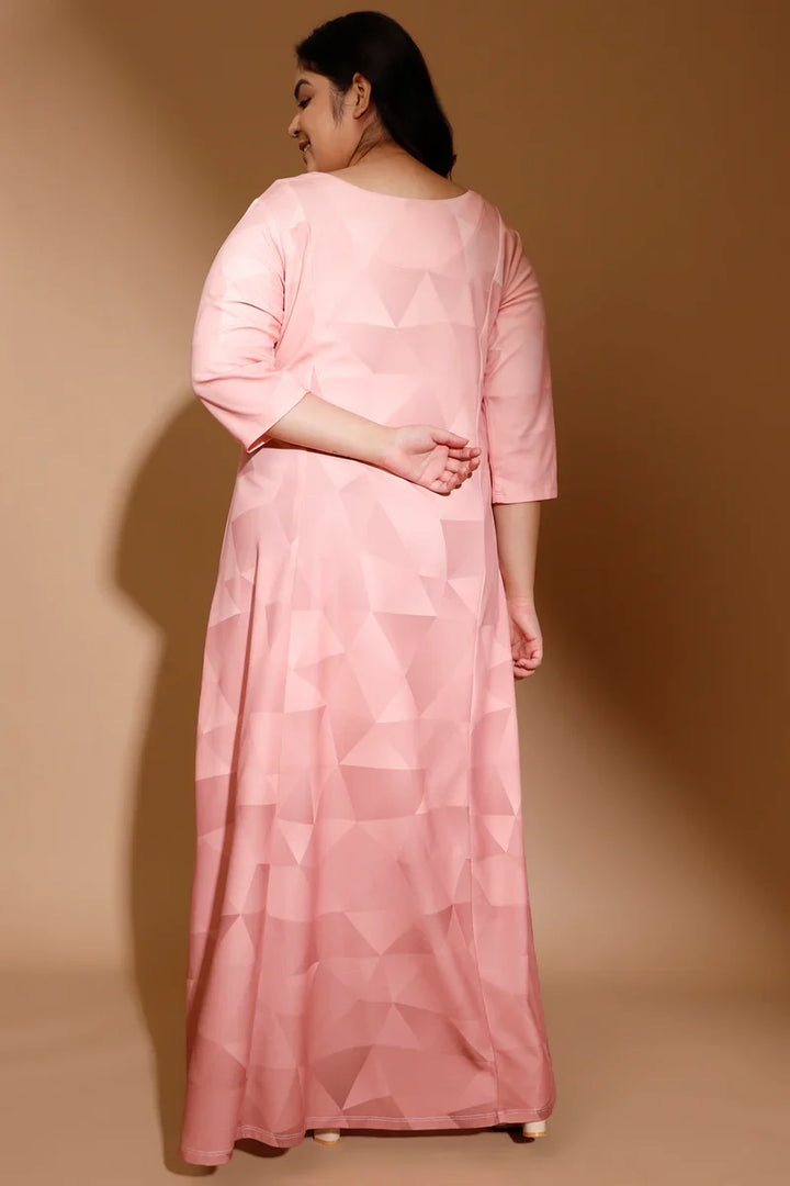 Salmon Prism Printed Maxi Dress in Polyester Spandex Fabric for Women | Made to Order
