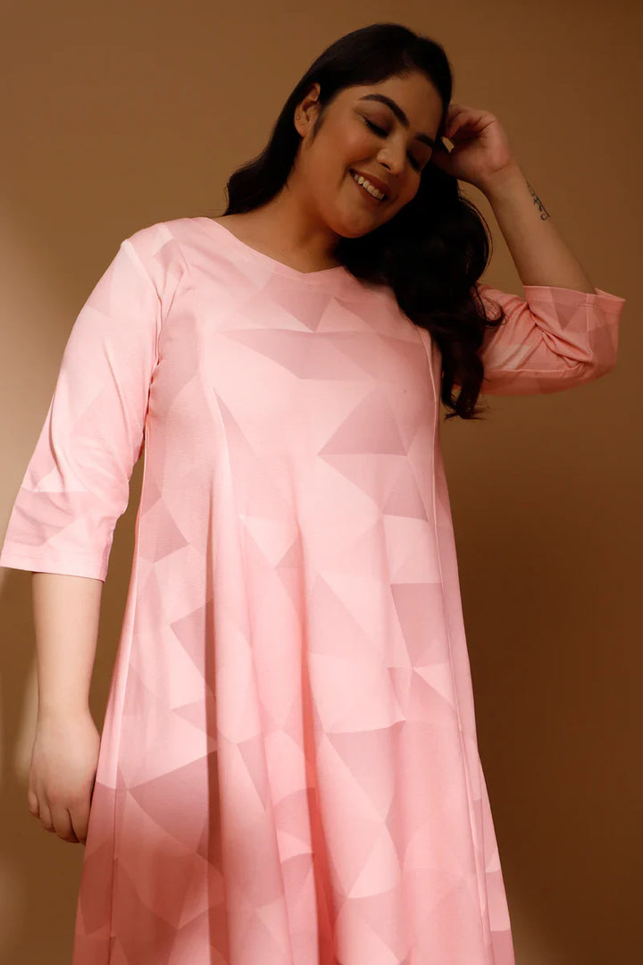 Salmon Prism Printed Maxi Dress in Polyester Spandex Fabric for Women | Made to Order