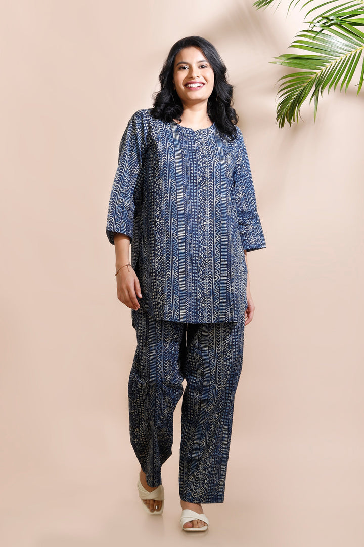 Nitara Blue Abstract Print Cotton Co-ord Set | SHOBITAM