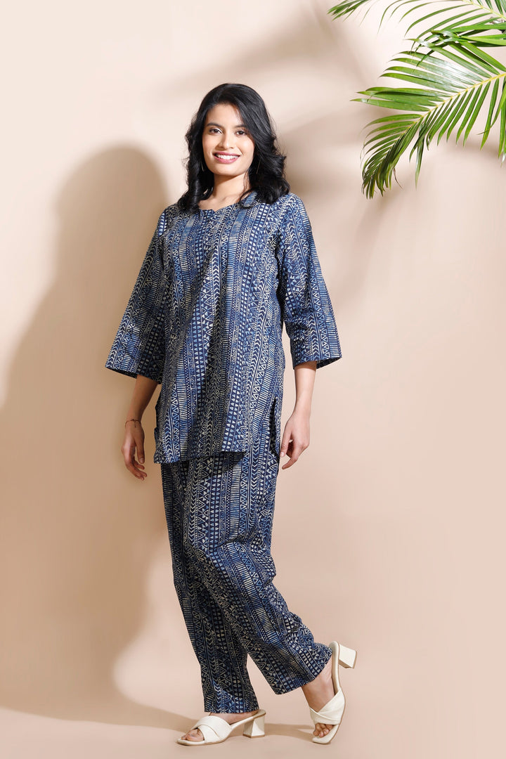 Nitara Blue Abstract Print Cotton Co-ord Set | SHOBITAM