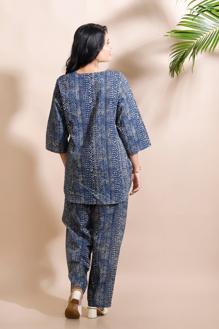Nitara Blue Abstract Print Cotton Co-ord Set | SHOBITAM