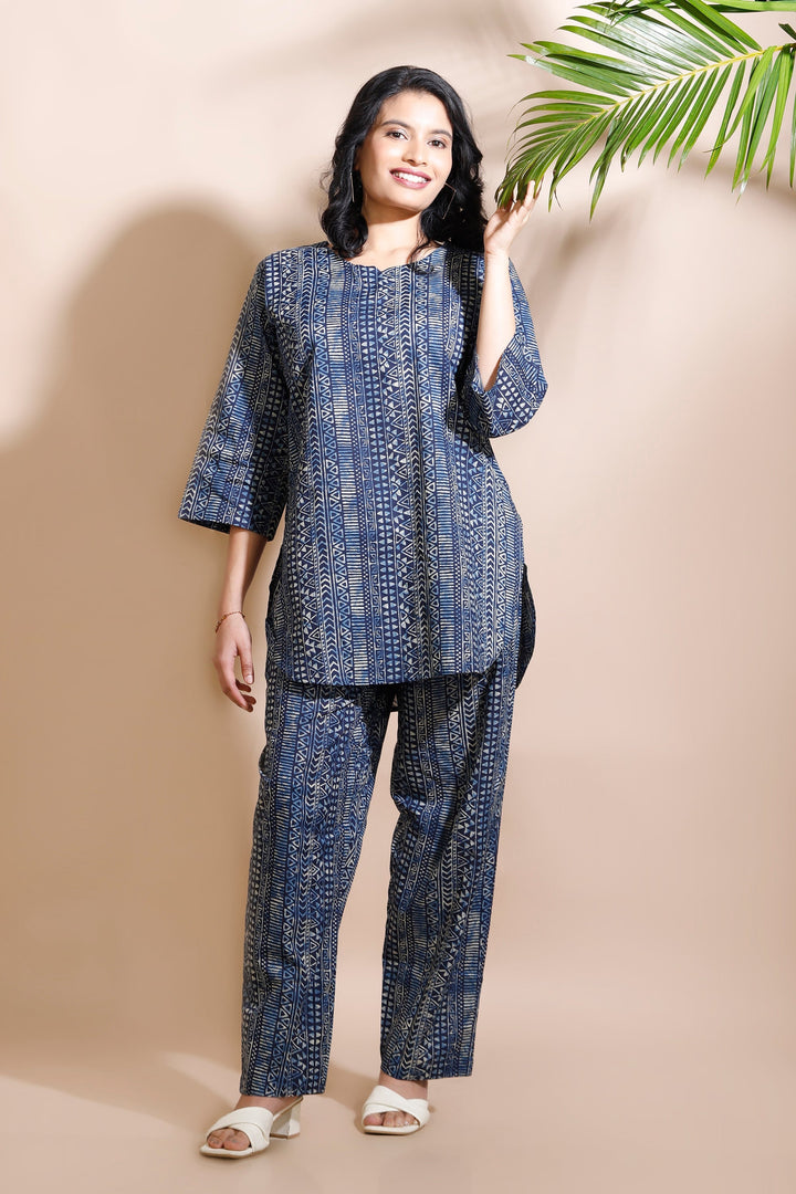 Nitara Blue Abstract Print Cotton Co-ord Set | SHOBITAM
