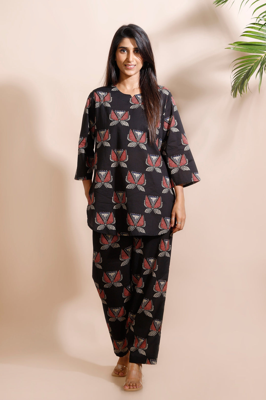 Raabta Black With Butta Cotton Loungewear Co-Ord Set | SHOBITAM