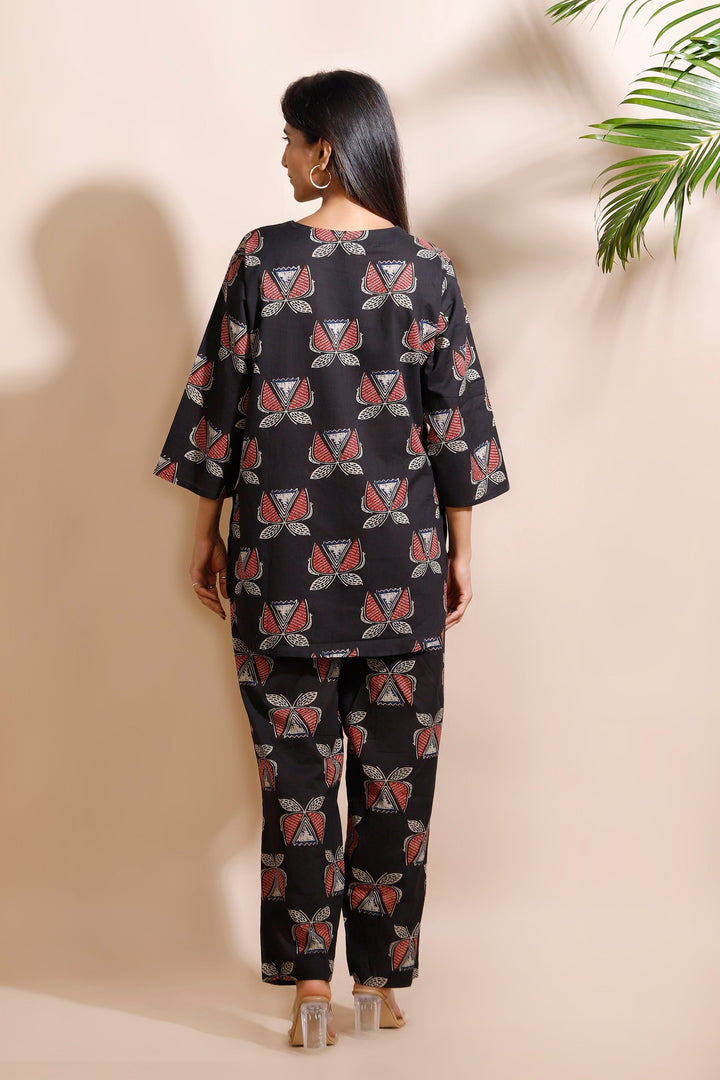 Raabta Black With Butta Cotton Loungewear Co-Ord Set | SHOBITAM