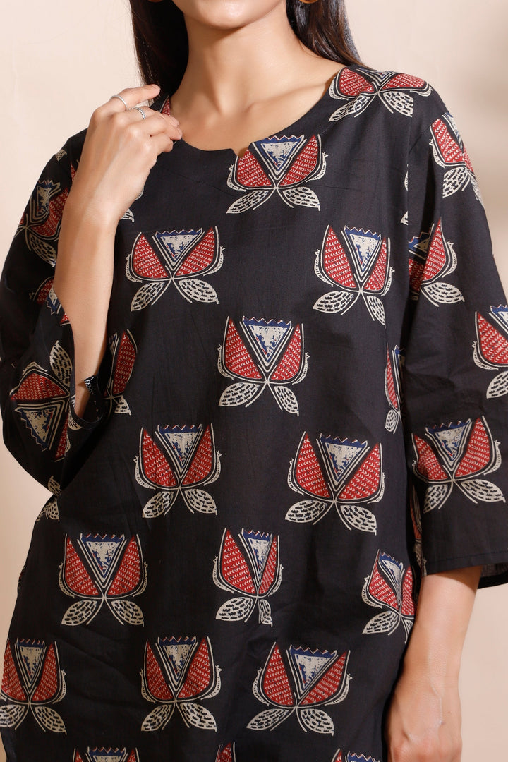 Raabta Black With Butta Cotton Loungewear Co-Ord Set | SHOBITAM
