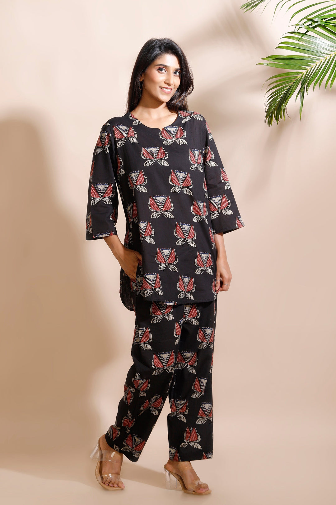 Raabta Black With Butta Cotton Loungewear Co-Ord Set | SHOBITAM