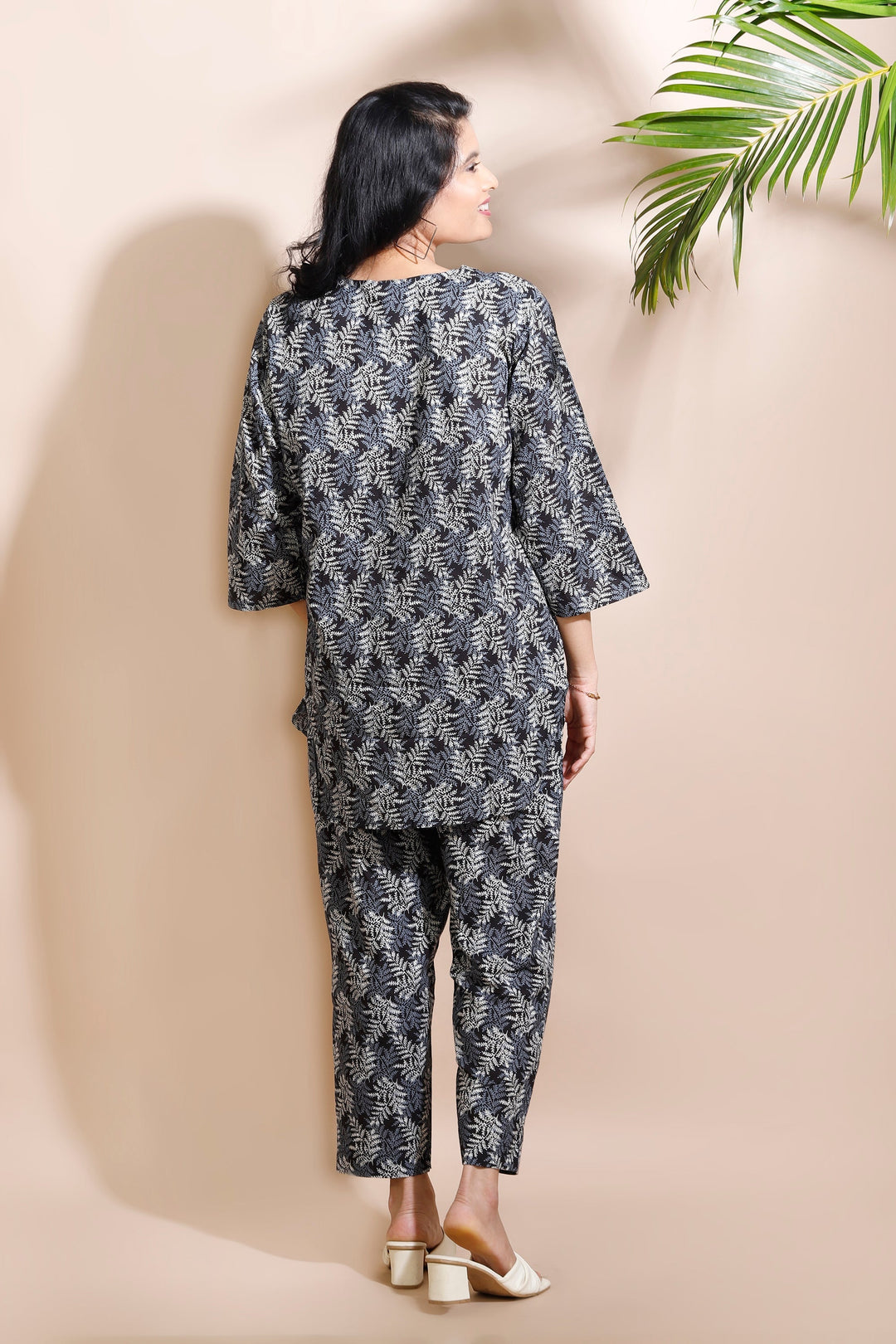 Orion Black Cotton Abstract Print Loungewear Co-ord Set | SHOBITAM