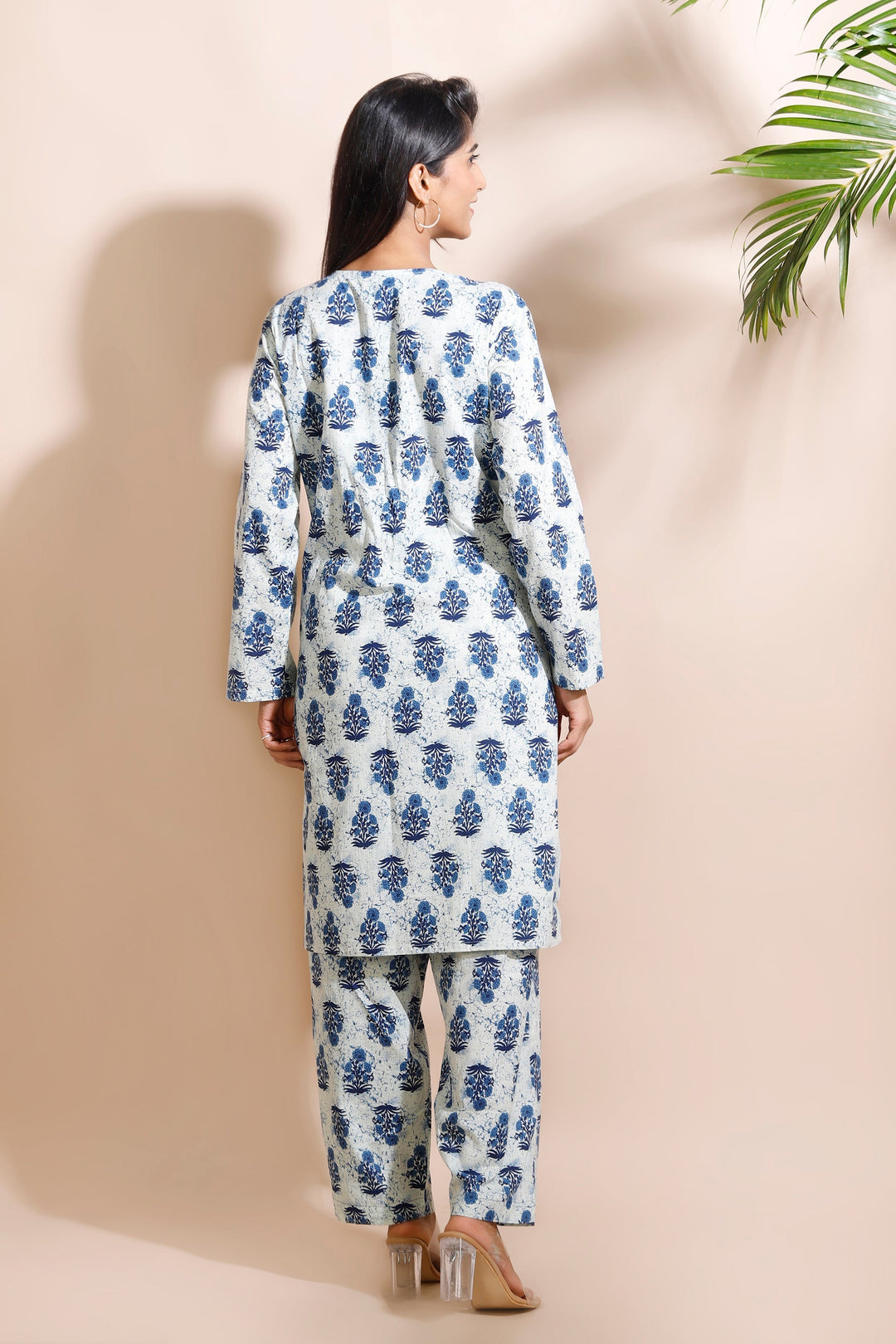 Nayara Cream Cotton Indian Motif Butta Loungewear Co-ord Set | SHOBITAM