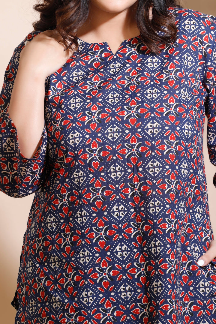 Mrignayani Blue Cotton Geometric Print Loungewear Co-ord Set | SHOBITAM
