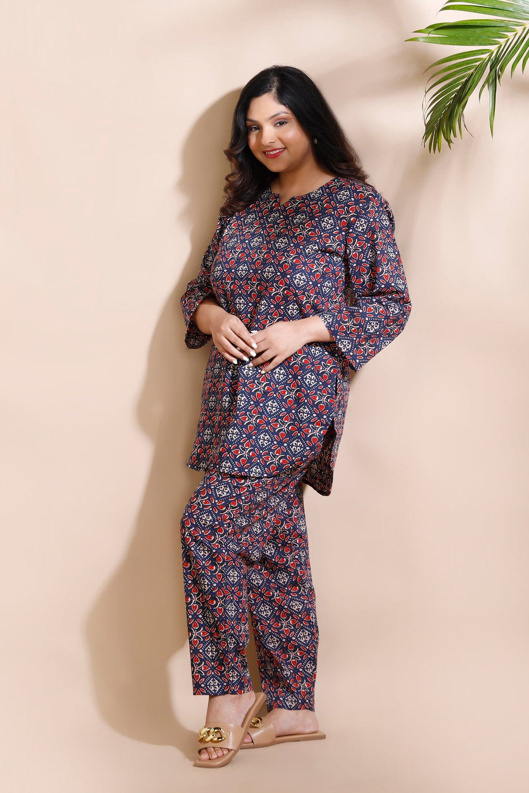Mrignayani Blue Cotton Geometric Print Loungewear Co-ord Set | SHOBITAM