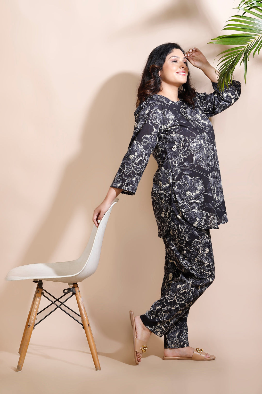 Mughdha Black Floral Print Cotton Co-ord Set | SHOBITAM