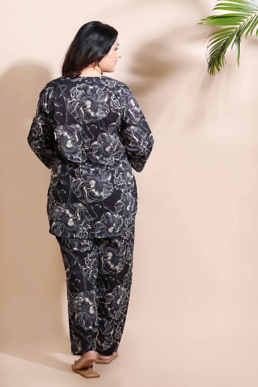 Mughdha Black Floral Print Cotton Co-ord Set | SHOBITAM