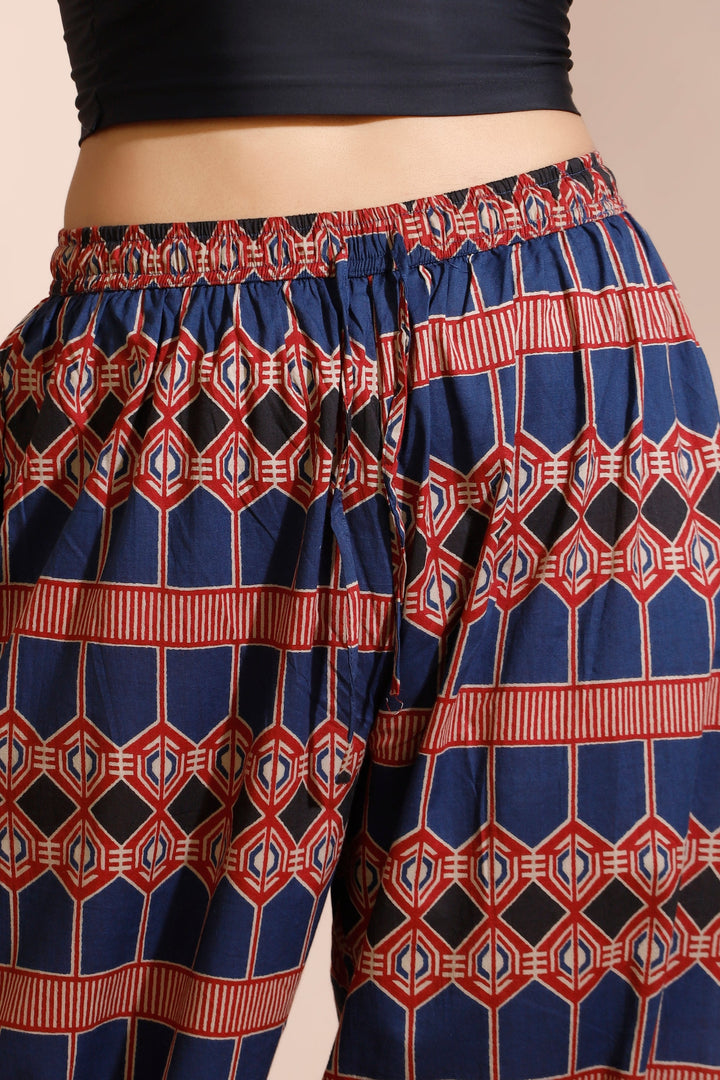 Astra Blue Geometric Print Cotton Long Kurta Co-ord Set | SHOBITAM
