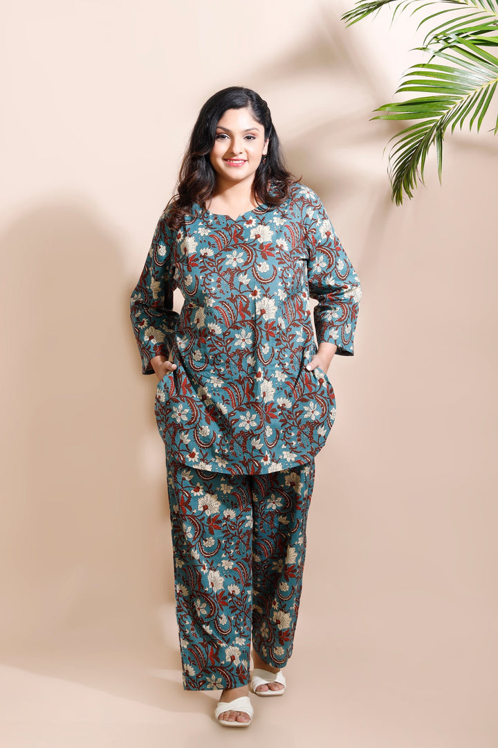 Aangan Kalamkari Floral Cotton Co-ord Set | SHOBITAM