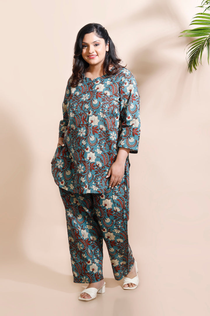 Aangan Kalamkari Floral Cotton Co-ord Set | SHOBITAM