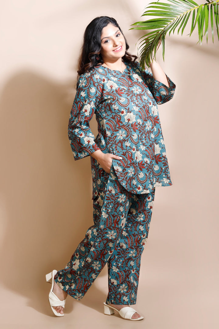 Aangan Kalamkari Floral Cotton Co-ord Set | SHOBITAM