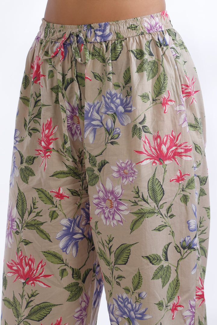 Summer Tapestry Floral Print Cotton Long Kurta Co-ord Set | SHOBITAM
