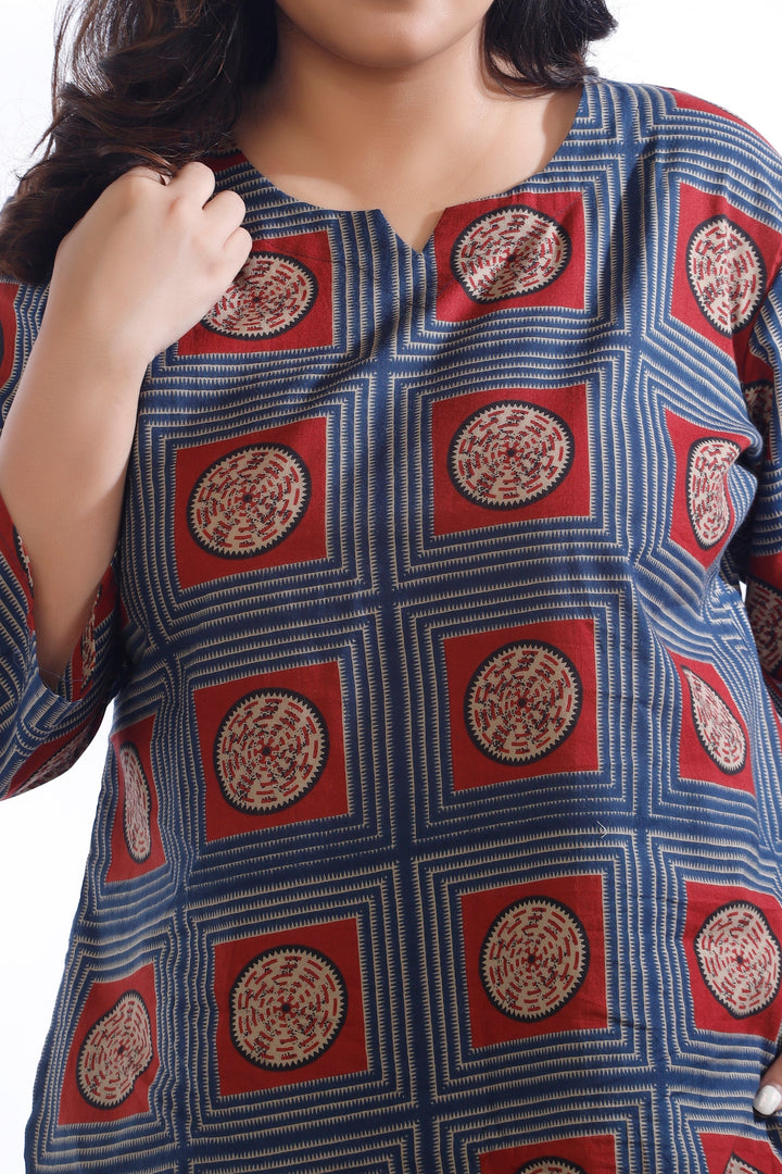 Mandala Blues Cotton Geometric Print Loungewear Co-ord Set | SHOBITAM