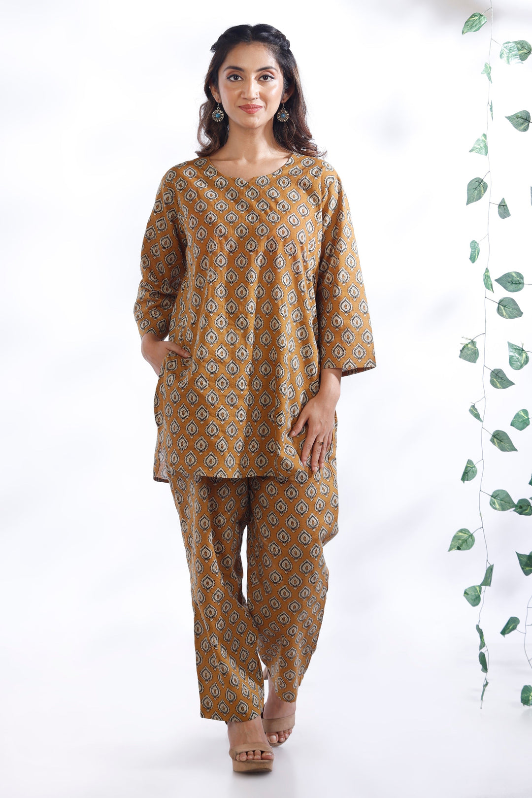 Mustard Maati Butta Print Cotton Co-ord Set | SHOBITAM