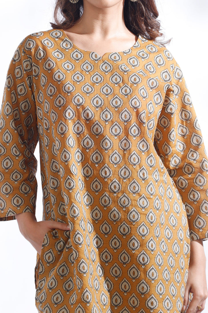 Mustard Maati Butta Print Cotton Co-ord Set | SHOBITAM