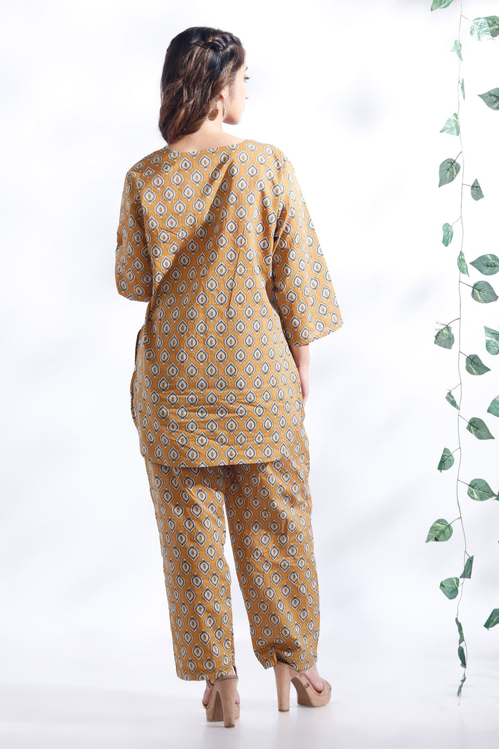 Mustard Maati Butta Print Cotton Co-ord Set | SHOBITAM