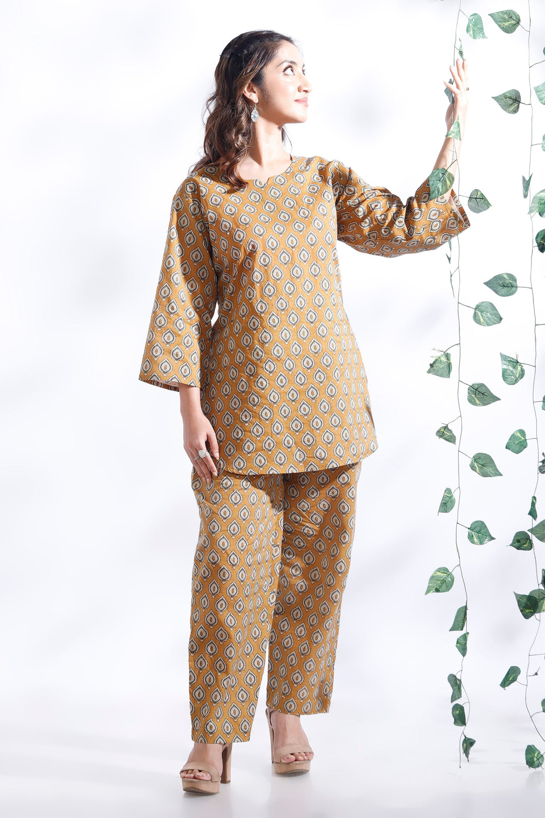 Mustard Maati Butta Print Cotton Co-ord Set | SHOBITAM
