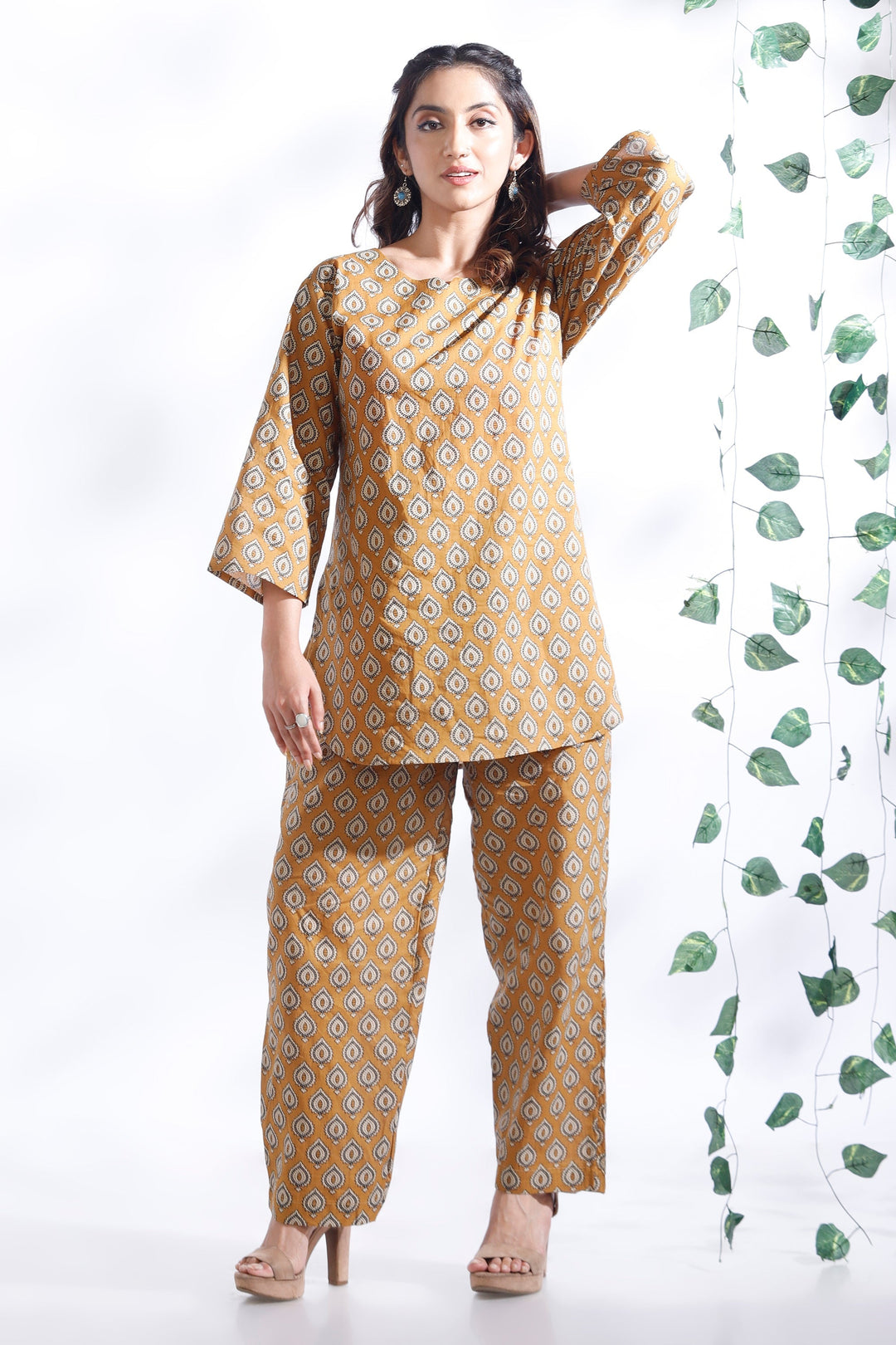 Mustard Maati Butta Print Cotton Co-ord Set | SHOBITAM